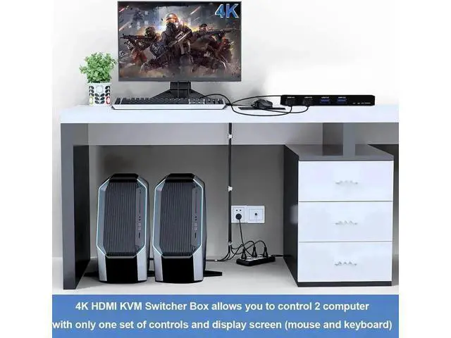 Alt view image 4 of 7 - 2 Port USB 3.0 KVM Switch 2 In 1 Out, Support EDID & HDCP, 2 Computers Share Keyboard Mouse Printer