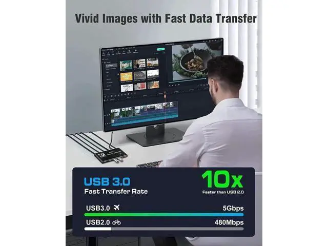 Alt view image 6 of 7 - 2 Port USB 3.0 KVM Switch 2 In 1 Out, Support EDID & HDCP, 2 Computers Share Keyboard Mouse Printer