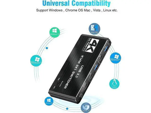 Alt view image 3 of 7 - 2 Port USB 3.0 KVM Switch 2 In 1 Out, Support EDID & HDCP, 2 Computers Share Keyboard Mouse Printer
