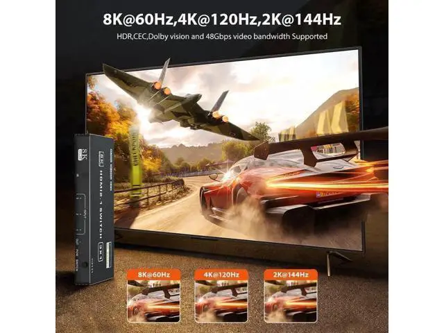 Alt view image 7 of 7 - 3 in 1 Out HDMI 2.1 Switch, 48Gbps High Speed HDMI Switcher Supports 8K@60Hz, 4K@120Hz, HDR10, CEC & Auto Switching, HDCP 2.3 for PS5, Xbox Series X/S, Nintendo Switch, PC, DVD Player, HDTV