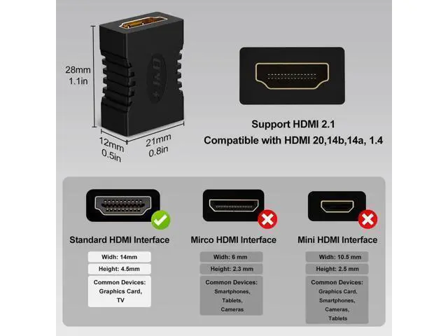 Alt view image 5 of 7 - 10 Pack HDMI 2.1 Female to Female Coupler, Supports 8K@60Hz 4K@120Hz HDR ARC HDCP HDMI Extension Connector for DVD Blu-ray TV Laptop PC Monitor