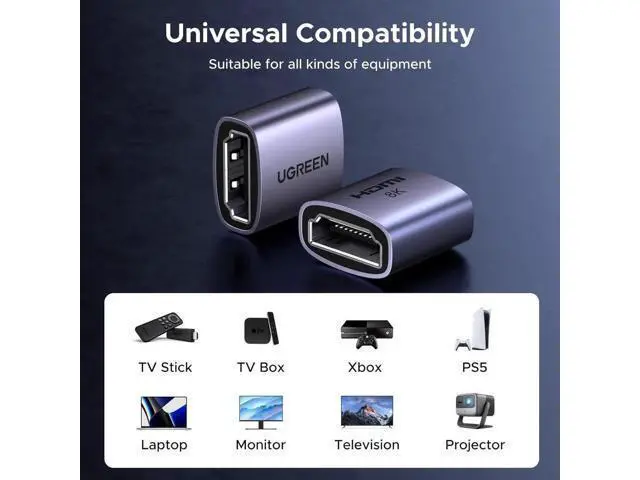 Alt view image 7 of 7 - 2 Pack Grey UGREEN HDMI 2.1 Female to Female Coupler, 48Gbps 8K@60Hz 4K@240Hz HDR eARC HDMI Extension Connector for HDTV Roku Stick Chromecast Laptop PC Switch 2