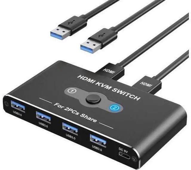 Main image of 2 Port HDMI KVM Switch 4K@60Hz, 2 Computers Share 1 Monitor & 4 USB 3.0 Peripherals (Keyboard, Mouse, Printer, Scanner)