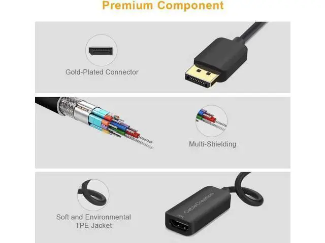 Alt view image 3 of 7 - CableCreation Active DisplayPort 1.4 Male to HDMI 2.0 Female Adapter, Gold-Plated DP to HDMI Converter Supports HDR 4K@60Hz, 2K@144Hz, 1080P@144Hz, AMD Eyefinity Multi-Display