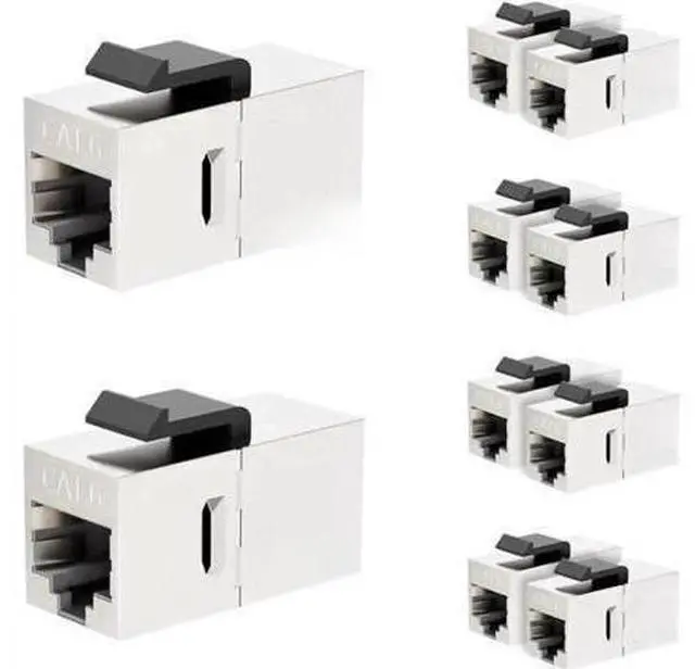 Main image of 10 Pack Silver Shielded Cat6 RJ45 Inline Coupler, STP Female to Female Keystone Insert Ethernet Extension Connector, 10Gbps Network Cable Extender Compatible with Cat6/Cat5e/Cat5