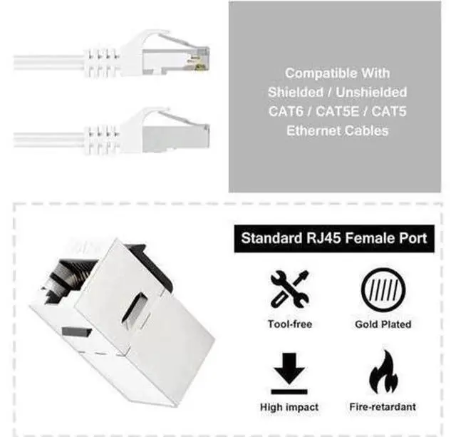 Alt view image 6 of 7 - 10 Pack Silver Shielded Cat6 RJ45 Inline Coupler, STP Female to Female Keystone Insert Ethernet Extension Connector, 10Gbps Network Cable Extender Compatible with Cat6/Cat5e/Cat5