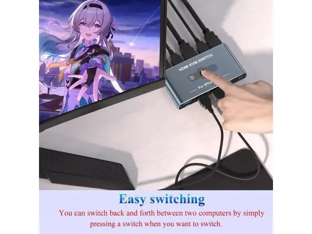 Alt view image 3 of 7 - 2 Port HDMI KVM Switch 4K@60Hz, 2 Computers Share 1 Monitor & 4 USB 3.0 Peripherals for Keyboard Mouse Printer Scanner, Grey