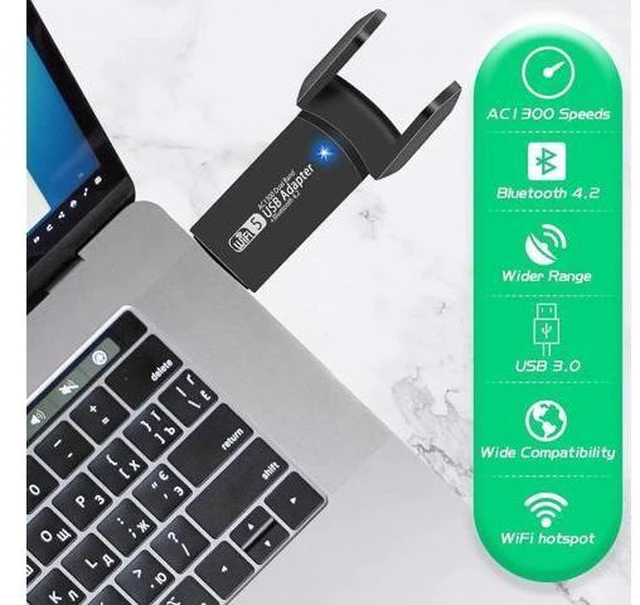 Alt view image 7 of 7 - 1300Mbps Dual Band USB WiFi Bluetooth Adapter, 2.4GHz & 5GHz Wireless Network Receiver, Mini USB WiFi Dongle for Desktop PC, Laptop, Windows & Mac OS