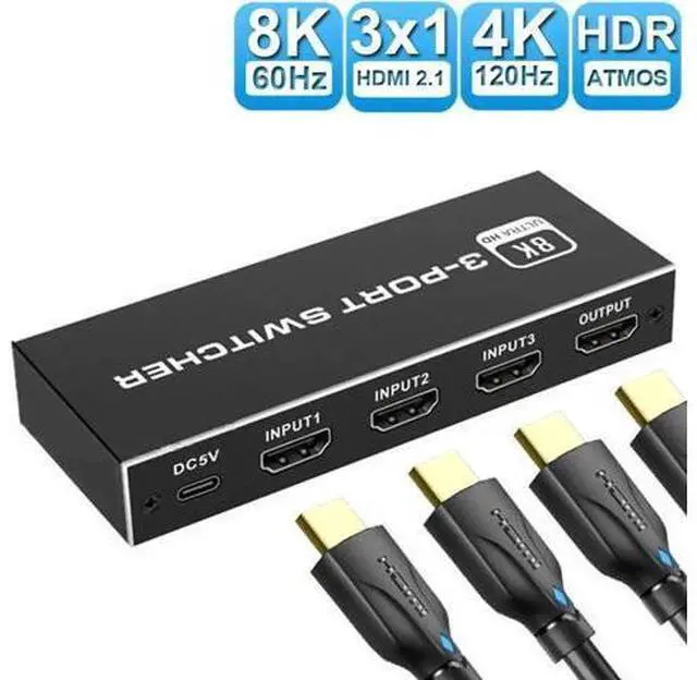 Alt view image 5 of 7 - 8K@60Hz HDMI 2.1 Switch 3 in 1 Out, 48Gbps High Speed HDMI Switcher Selector, Supports 4K@120Hz, 1080P@240Hz, HDCP 2.3 for PS5, Xbox, Fire Stick, Roku, UHD Monitor & Projector