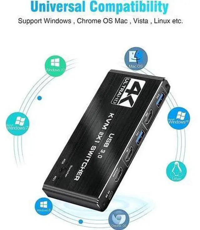 Alt view image 3 of 7 - 2 Port USB 3.0 KVM Switch 2 In 1 Out, Support EDID & HDCP, 2 Computers Share Keyboard Mouse Printer