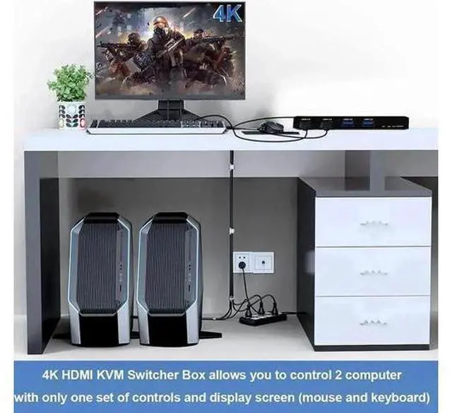 Alt view image 4 of 7 - 2 Port USB 3.0 KVM Switch 2 In 1 Out, Support EDID & HDCP, 2 Computers Share Keyboard Mouse Printer