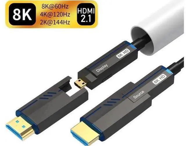 Main image of 8K Fiber Optic HDMI Cables 100Ft, 48Gbps Ultra High Speed HDMI 2.1 Cable, 8K@60Hz 4K@120Hz, Compatible for Playstation 5 PC HDTV, Male-to-Malewith Dual Micro HDMI and Standard HDMI Connectors