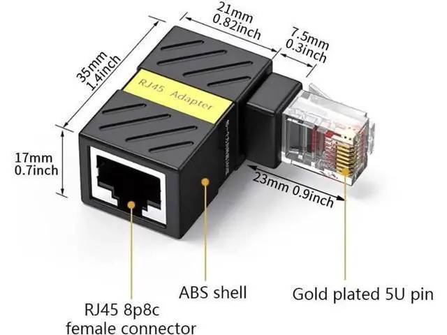 Alt view image 7 of 7 - 2 Pack 360° Rotatable Right Angle RJ45 Male to Female Adapter, 90 Degree Cat5/Cat6 Ethernet LAN Cable Extender Connector for Tight Space Wiring