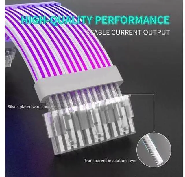 Alt view image 3 of 7 - White 3×8(6+2)Pin ARGB PCIe GPU Extension Cable, Four-Sided Luminous Light Strip, 5V 3-Pin Addressable RGB Sync Strimer Cable for Custom PC Builds
