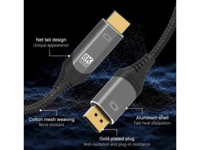 Alt view image 2 of 7 - 10FT HDMI to DisplayPort Cable, Unidirectional HDMI Input to DP Output, 8K & 4K Supported for PS5, Xbox, Mac Mini, PC Monitor