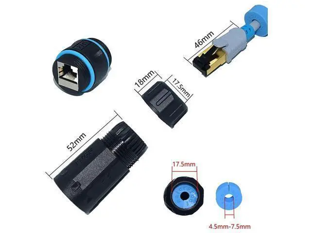 Alt view image 3 of 7 - 2 Pack Black IP68 Waterproof Shielded RJ45 Female to Female Coupler, Pure Copper Outdoor LAN Cable Extension Connector Compatible with Cat5 Cat5e Cat6 Cat7 Cat8 Ethernet Cables