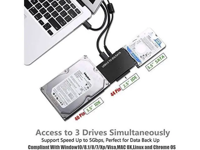 Alt view image 4 of 7 - USB 3.0 to SATA & IDE Combo Hard Drive Adapter Converter with Power Switch, Compatible with 2.5/3.5 Inch SATA HDD SSD & IDE Hard Disks, Supports Up to 4TB Storage