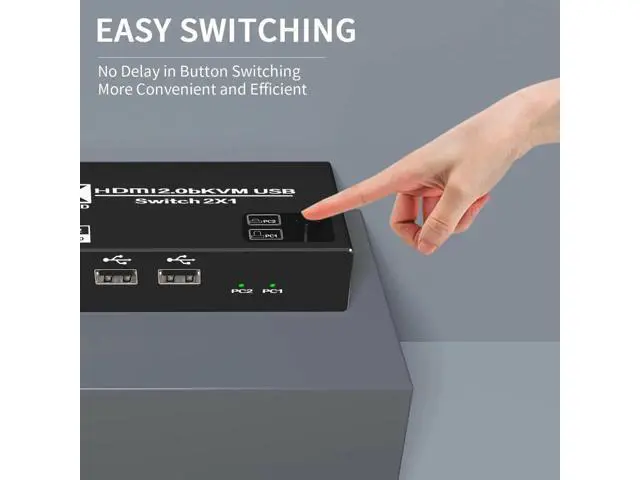 Alt view image 7 of 7 - 2 Port 4K@60Hz HDMI KVM Switch 2 In 1 Out, 2 PCs Share 1 Monitor with 3 USB Hub & One-Button Switch