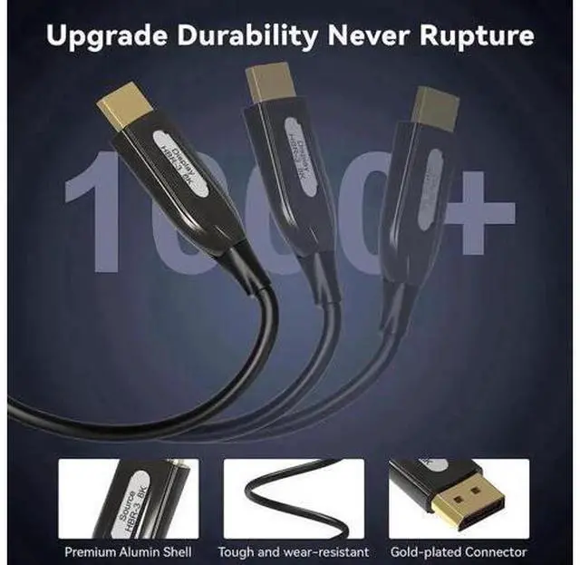 Alt view image 6 of 7 - 3.3FT Fiber Optic DP 1.4 Cable, 32.4Gbps Male to Male DisplayPort Cable Supports 8K & 4K for Laptop PC Monitor Projector