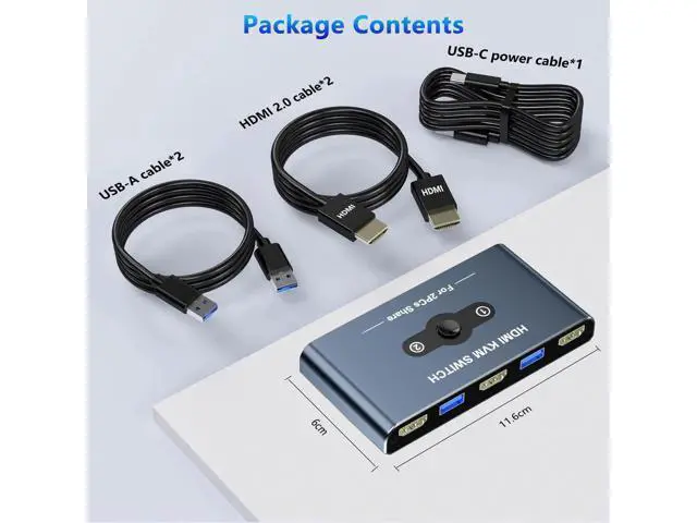 Alt view image 5 of 7 - 2 Port HDMI KVM Switch 4K@60Hz, 2 Computers Share 1 Monitor & 4 USB 3.0 Peripherals for Keyboard Mouse Printer Scanner, Grey
