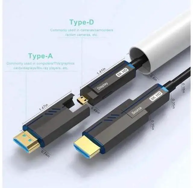 Alt view image 4 of 7 - 8K Fiber Optic HDMI Cables 100Ft, 48Gbps Ultra High Speed HDMI 2.1 Cable, 8K@60Hz 4K@120Hz, Compatible for Playstation 5 PC HDTV, Male-to-Malewith Dual Micro HDMI and Standard HDMI Connectors