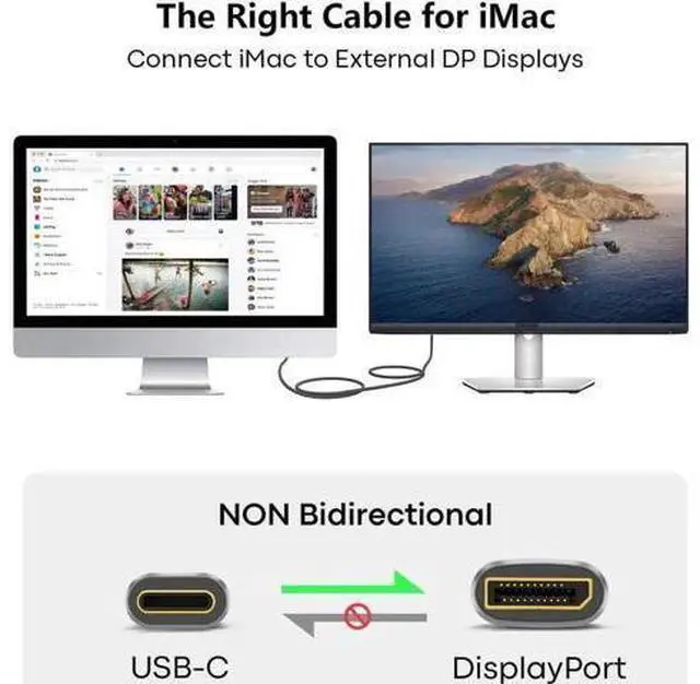 Alt view image 2 of 7 - USB C to DisplayPort 1.4, 8K 60Hz Thunderbolt 4/3 /USB4 to DP Cable 10FT/3M(4K 60Hz 144Hz 120Hz 2K 240Hz) 32.4Gbps HBR3 Alt Mode Adapter for Mac Studio, MacBook Pro, XPS Black