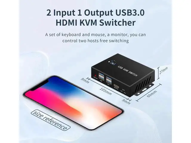 Alt view image 5 of 7 - 2 Port 2-In-1-Out HDMI KVM Switch, 4K@60Hz, USB3.0, With Desktop Controller, Compatible Windows/Linux/MacOS