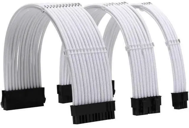 Main image of Black Braided PSU Extension Cable Kit, 18AWG ATX 24Pin + EPS 8Pin + PCIe 8Pin Cables with Cable Combs