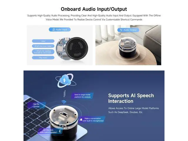Alt view image 5 of 7 - ESP32-S3 AI Smart Speaker Development Board, Dual Microphones, Noise Reduction, RGB Lighting, External Display & Camera Support