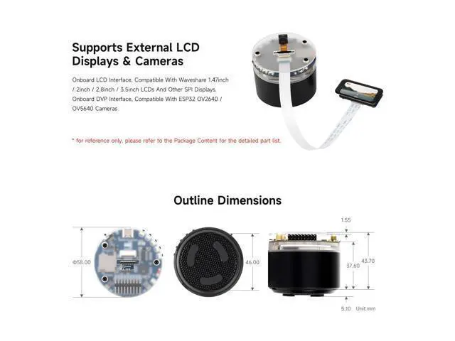 Alt view image 6 of 7 - ESP32-S3 AI Smart Speaker Development Board, Dual Microphones, Noise Reduction, RGB Lighting, External Display & Camera Support