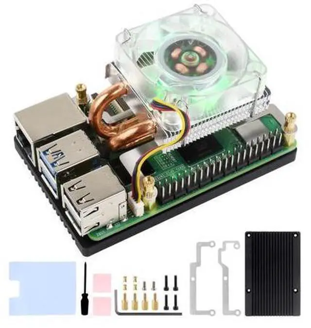 Main image of Low-Profile ICE Tower CPU Cooling Fan, Compatible with Raspberry Pi 5, U-Shaped Copper Tube, Cooling Fins, Cooler with Colorful RGB LED