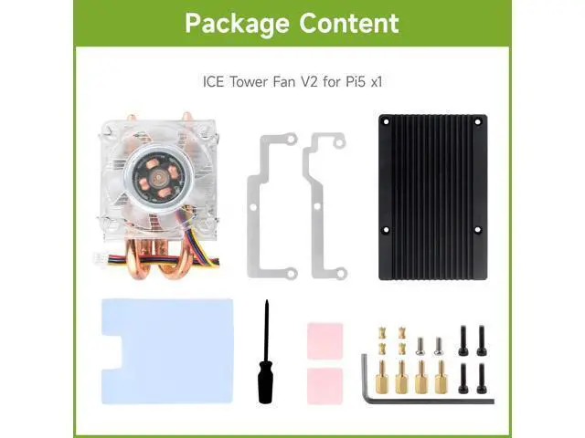 Alt view image 2 of 7 - Low-Profile ICE Tower CPU Cooling Fan, Compatible with Raspberry Pi 5, U-Shaped Copper Tube, Cooling Fins, Cooler with Colorful RGB LED