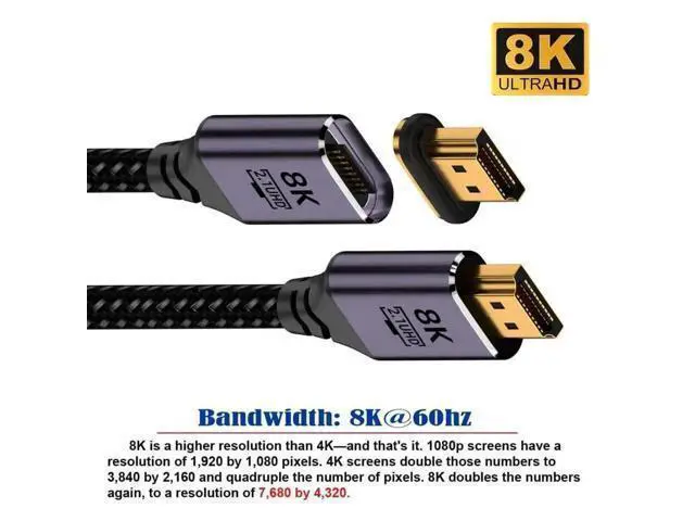 Alt view image 3 of 7 - 200cm Magnetic HDMI 2.1 Cable Type A Male to Straight Male, 8K Ultra HD Cord for Laptops HDTV Monitors