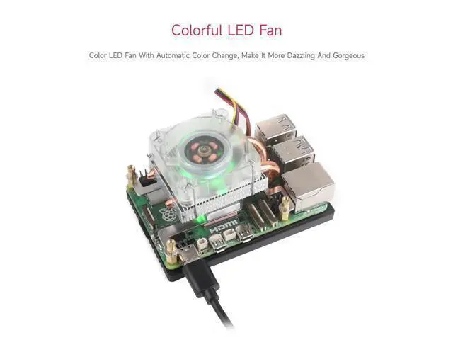 Alt view image 5 of 7 - Low-Profile ICE Tower CPU Cooling Fan, Compatible with Raspberry Pi 5, U-Shaped Copper Tube, Cooling Fins, Cooler with Colorful RGB LED
