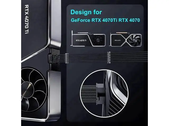 Alt view image 7 of 7 - 13 Inch Black PCIe 5.0 12VHPWR 16Pin(12+4) Male to Dual 8Pin Female GPU Power Extension Cable, Compatible with RTX 4070 / 4070 Super / 4070Ti