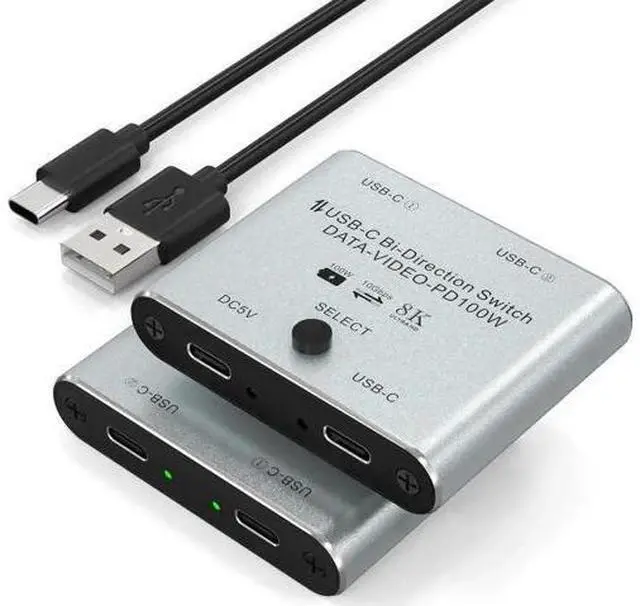 Main image of Bi-Directional USB-C KVM Switch for 2 Computers, Support 8K@60Hz / 4K@144Hz Video, 10Gbps Data Transfer & 100W PD Charging, Includes Power Cable