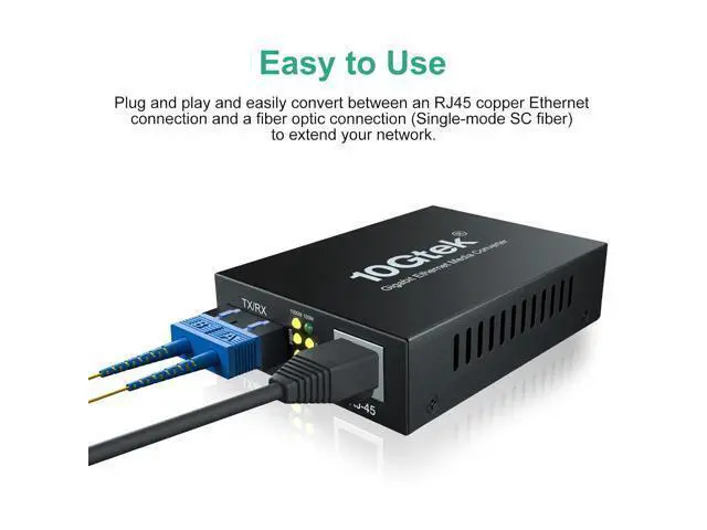 Alt view image 2 of 7 - Gigabit Single-Mode SC Fiber to Ethernet Media Converter, Built-in 1000Base-LX SFP Module, 1310nm, SMF, Duplex, 20KM, Dual SC Fiber to 10/100/1000Base-TX (UTP/STP/Cat5e/Cat6 RJ45),UL Certified