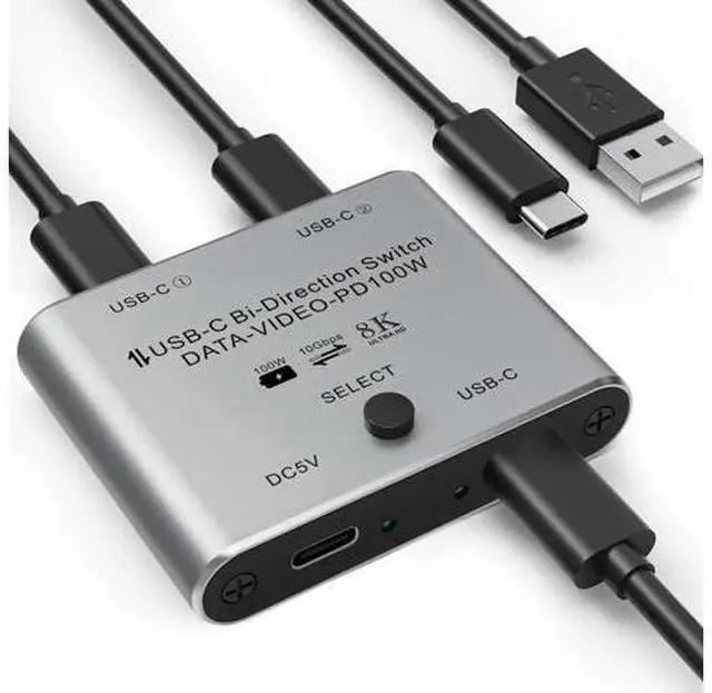 Main image of Bi-Directional USB-C KVM Switch, 8K@60Hz 4K@144Hz Video, 100W PD & 10Gbps Data Transfer with Power Cable