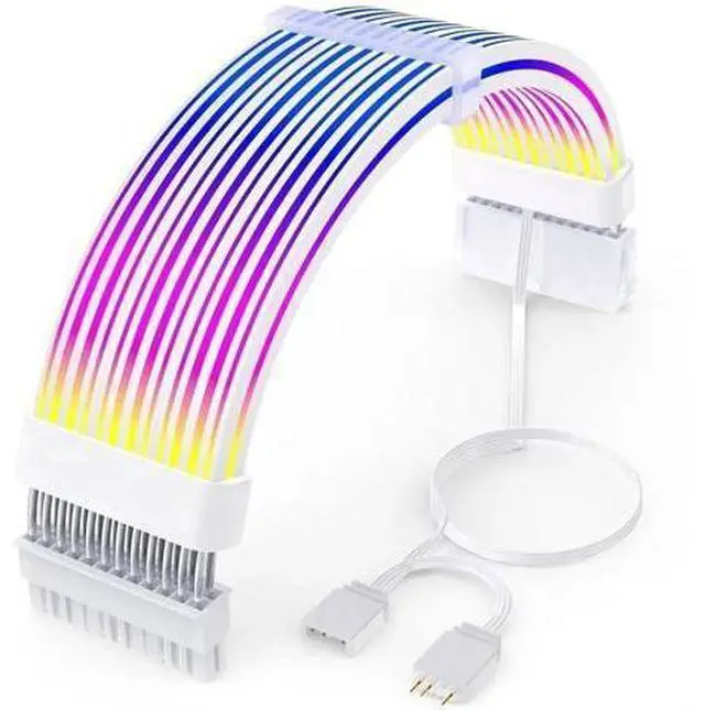 Main image of White 24 Pin ARGB PSU Extension Cable, 5V 3Pin Addressable RGB Four-Sided Luminous Motherboard Power Supply Cord for PC Case Decoration
