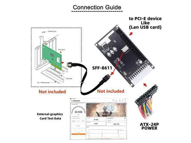 Alt view image 3 of 7 - Oculink SFF-8611/8612 4i to PCI-E 16X PCI Express Expansion Card Adapter with ATX 24Pin Power for External Graphics Card & SSD
