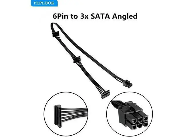 Alt view image 5 of 6 - 6Pin to 3 Angled SATA Modular Power Cable for Corsair HX Series PSU, 18AWG 50+15+15cm HDD SSD Power Cord Compatible with HX1050 HX850 HX750 HX650 Fully Modular Power Supplies