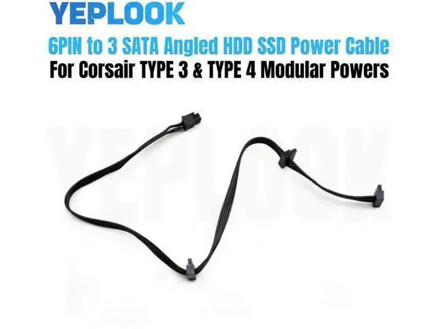 Alt view image 6 of 6 - 6Pin to 3 Angled SATA Modular Power Cable for Corsair HX Series PSU, 18AWG 50+15+15cm HDD SSD Power Cord Compatible with HX1050 HX850 HX750 HX650 Fully Modular Power Supplies