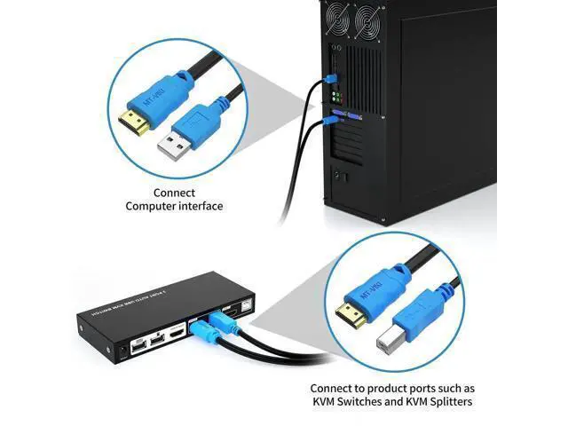 Alt view image 5 of 7 - MT-VIKI 2 Pack 10FT USB HDMI KVM Cable, 4K HDMI USB A to USB B Twin Cord Compatible with Standard KVM Switch