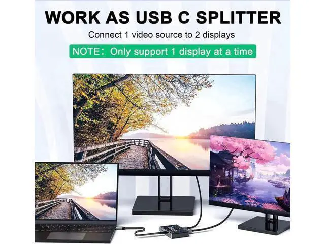 Alt view image 6 of 7 - Bi-Directional USB-C KVM Switch (Black), For 2 PCs, 8K@60Hz/4K@120Hz, 10Gbps Data, 100W PD Charging, Thunderbolt Compatible