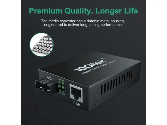 Alt view image 5 of 7 - Gigabit Multi-Mode SC Fiber to Ethernet Media Converter, Built-in SFP Fiber Module, 850nm, MMF, Duplex, up to 550 Meters, Dual SC Fiber to 10/100/1000Base-TX (UTP/STP/Cat5e/Cat6 RJ45)
