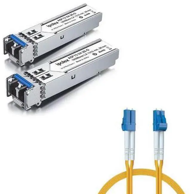 Main image of 2 Pack 1000Base-LX/LH SFP Transceiver and 1 Pack LC to LC Fiber Patch Cable Single Mode Duplex - 5m(16ft) - OS2