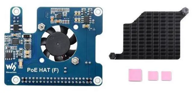 Main image of PoE HAT (F) Compatible with Raspberry Pi 5, High Power, Onboard Cooling Fan, with Metal Heatsink, Supports 802.3af/at Network Standard