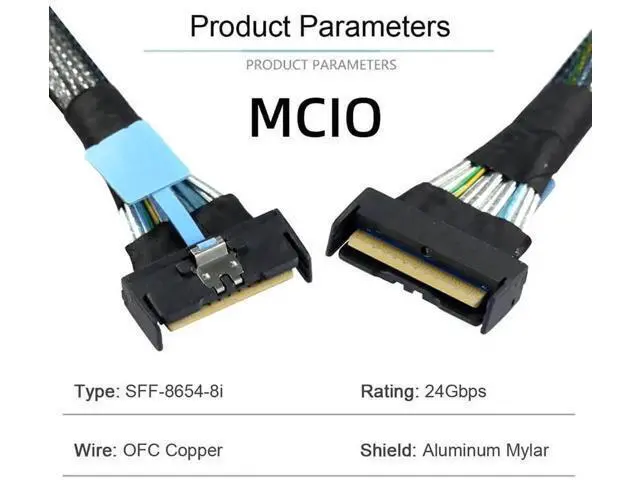 Alt view image 3 of 7 - 50cm PCIe 5.0 MCIO Extension Cable, Mini Cool Edge IO SFF-8654 8i 74Pin Male to Male Slimline SAS Server Storage Interconnect Cable