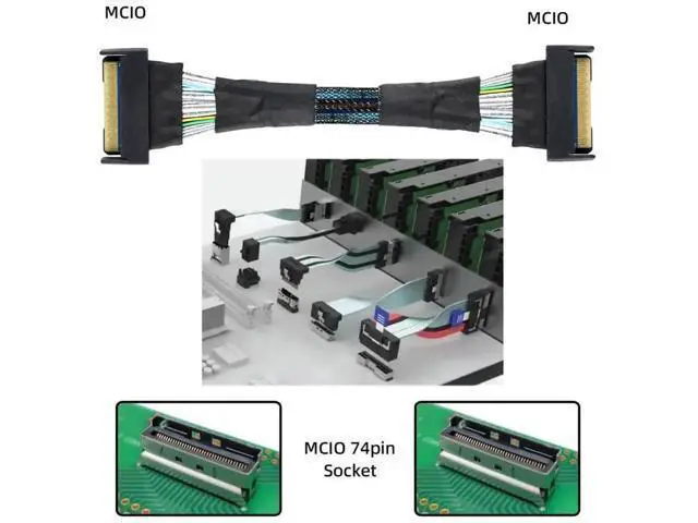 Alt view image 7 of 7 - 50cm PCIe 5.0 MCIO Extension Cable, Mini Cool Edge IO SFF-8654 8i 74Pin Male to Male Slimline SAS Server Storage Interconnect Cable