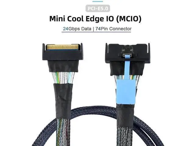 Alt view image 6 of 7 - 50cm PCIe 5.0 MCIO Extension Cable, Mini Cool Edge IO SFF-8654 8i 74Pin Male to Male Slimline SAS Server Storage Interconnect Cable